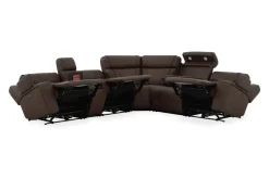 Mor Furniture Reclining Sectionals|Sectionals|Max 6 Piece 2 Power Sectional W/ 2 Power Armless Recliner In Aline Timber Leather