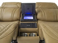 Mor Furniture Reclining Loveseats|Loveseats|Max 2 Power Console Loveseat In Aline Timber Leather