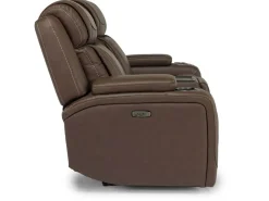 Mor Furniture Reclining Loveseats|Loveseats|Max 2 Power Console Loveseat In Aline Timber Leather