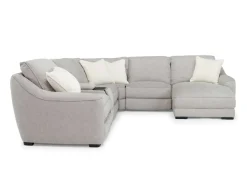 Mor Furniture Sectionals|Mayflower 6 Piece 2 Power Chaise Sectional W/ Audio Console In Ashland Sand, Left Facing