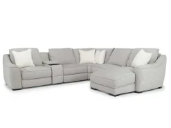 Mor Furniture Sectionals|Mayflower 6 Piece 2 Power Chaise Sectional W/ 2 Power Armless Recliner & Audio Console In Ashland Sand, Left Facing