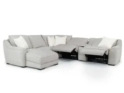 Mor Furniture Sectionals|Mayflower 6 Piece 2 Power Chaise Sectional W/ 2 Power Armless Recliner & Audio Console In Ashland Sand, Left Facing