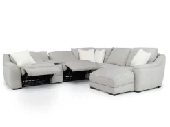 Mor Furniture Sectionals|Mayflower 6 Piece 2 Power Chaise Sectional W/ 2 Power Armless Recliner & Audio Console In Ashland Sand, Left Facing