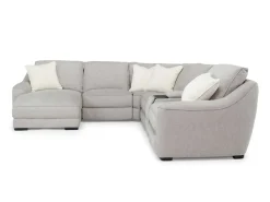 Mor Furniture Sectionals|Mayflower 6 Piece 2 Power Chaise Sectional W/ 2 Power Armless Recliner & Audio Console In Ashland Sand, Left Facing