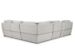 Mor Furniture Sectionals|Mayflower 6 Piece 2 Power Chaise Sectional W/ 2 Power Armless Recliner & Audio Console In Ashland Sand, Left Facing