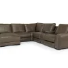 Mor Furniture Sectionals|Mayflower 6 Piece 2 Power Chaise Sectional W/ 2 Power Armless Recliner & Audio Console In Seville Umber Leather, Left Facing