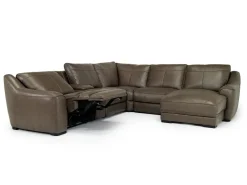 Mor Furniture Sectionals|Mayflower 6 Piece 2 Power Chaise Sectional W/ Audio Console In Seville Umber Leather, Left Facing
