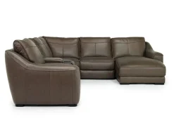 Mor Furniture Sectionals|Mayflower 6 Piece 2 Power Chaise Sectional W/ Audio Console In Seville Umber Leather, Left Facing