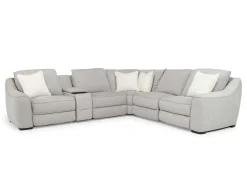 Mor Furniture Reclining Sectionals|Sectionals|Mayflower 6 Piece 2 Power Sectional W/ 2 Power Armless Recliner & Audio Console In Ashland Sand