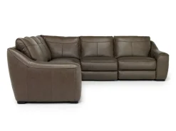 Mor Furniture Sectionals|Mayflower 5 Piece 2 Power Sectional W/ 2 Power Armless Recliner In Seville Umber Leather
