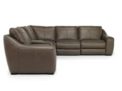 Mor Furniture Reclining Sectionals|Sectionals|Mayflower 6 Piece 2 Power Sectional W/ Audio Console In Seville Umber Leather