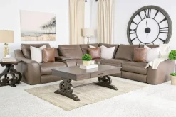 Mor Furniture Reclining Sectionals|Sectionals|Mayflower 6 Piece 2 Power Sectional W/ Audio Console In Seville Umber Leather