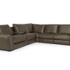 Mor Furniture Reclining Sectionals|Sectionals|Mayflower 6 Piece 2 Power Sectional W/ 2 Power Armless Recliner & Audio Console In Seville Umber Leather