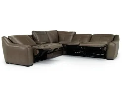 Mor Furniture Reclining Sectionals|Sectionals|Mayflower 6 Piece 2 Power Sectional W/ 2 Power Armless Recliner & Audio Console In Seville Umber Leather