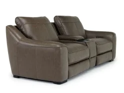 Mor Furniture Reclining Loveseats|Loveseats|Mayflower 2 Power Audio Console Loveseat In Seville Umber Leather