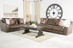 Mor Furniture Living Room Sets|Mayflower 2 Power Sofa & Loveseat In Seville Umber Leather