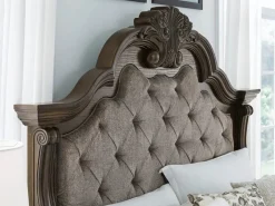Mor Furniture Bedroom Sets|Maylee Upholstered Panel Bed, Dresser, Mirror & Nightstand In Dark Brown, Queen
