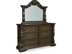 Mor Furniture Bedroom Sets|Maylee Upholstered Panel Bed, Dresser, Mirror & Nightstand In Dark Brown, Queen