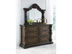 Mor Furniture Bedroom Sets|Maylee Upholstered Panel Bed, Dresser, Mirror & Nightstand In Dark Brown, Queen