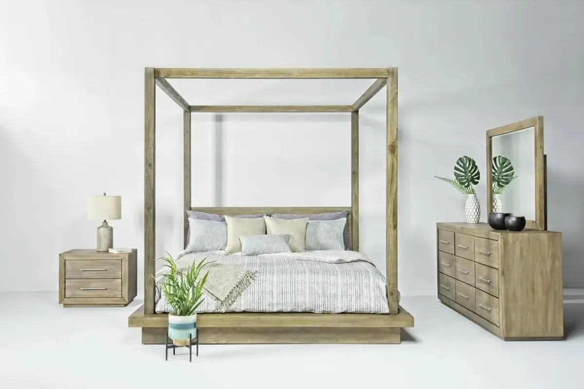 Mor Furniture Bedroom Sets|Melbourne Canopy Bed, Dresser, Mirror, Nightstand In Brown Mel, Queen