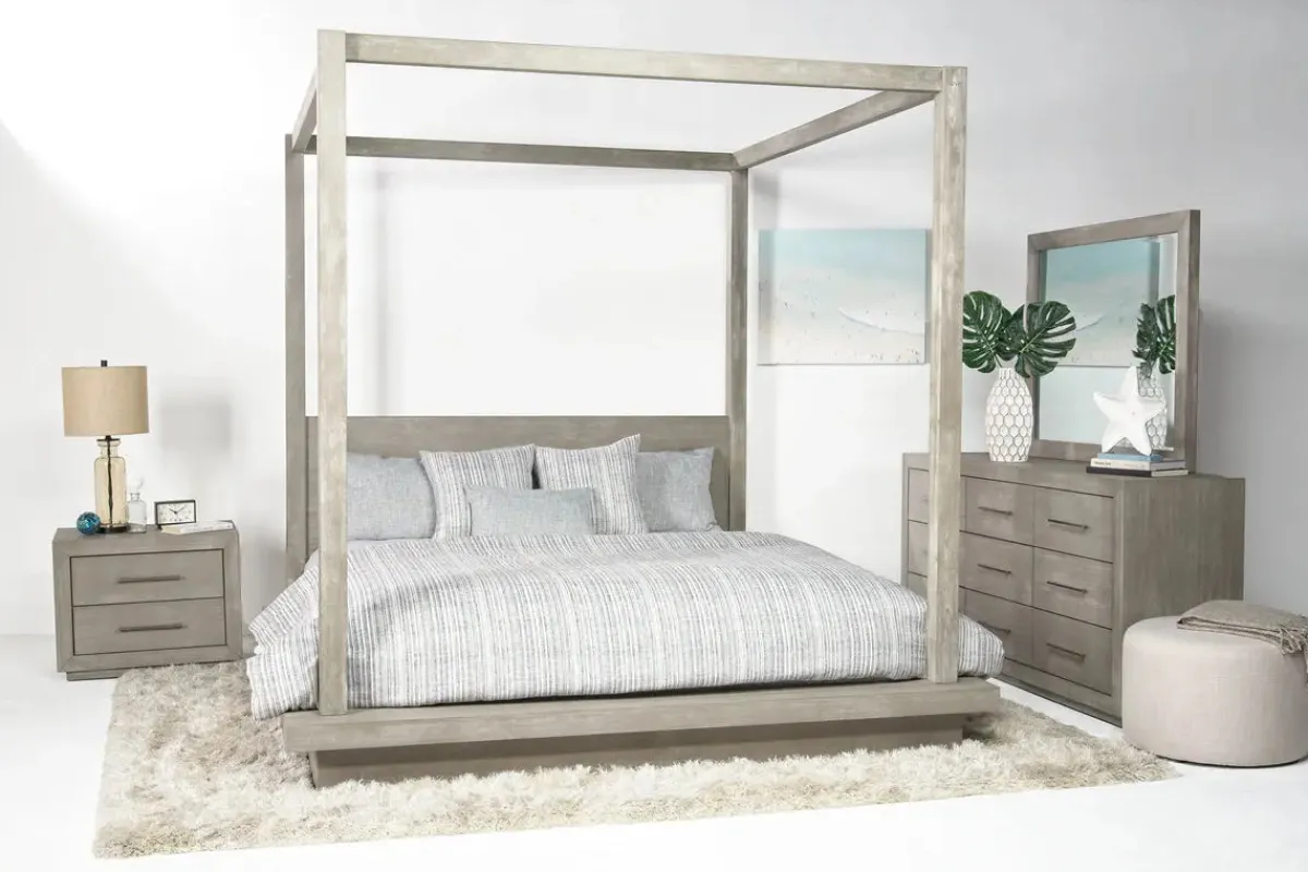 Mor Furniture Bedroom Sets|Melbourne Canopy Bed, Dresser, Mirror, Nightstand In Brown Mel, Queen