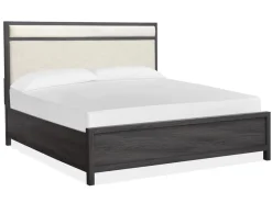 Mor Furniture Bedroom Sets|Merrifield Upholstered Bed, Dresser, Mirror & Nightstand In Raisin Black, Twin