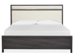 Mor Furniture Bedroom Sets|Merrifield Upholstered Bed, Dresser, Mirror & Nightstand In Raisin Black, Twin