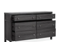 Mor Furniture Bedroom Sets|Merrifield Upholstered Bed, Dresser, Mirror & Nightstand In Raisin Black, Twin