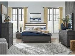 Mor Furniture Bedroom Sets|Merrifield Upholstered Bed, Dresser, Mirror & Nightstand In Raisin Black, Twin