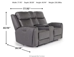 Mor Furniture Reclining Loveseats|Loveseats|Mia 2 Power Console Loveseat In Gray