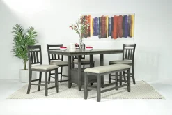 Mor Furniture Seating For 6|Counter Height Dining Sets|Miami Adjustable Dining Table, 4 Stools & Bench In Gray