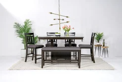 Mor Furniture Seating For 6|Counter Height Dining Sets|Miami Adjustable Dining Table, 4 Stools & Bench In Gray