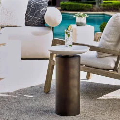 Mor Furniture Outdoor Accent Tables|Olso Outdoor Round Accent Table In Brass