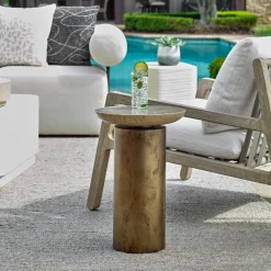 Mor Furniture Outdoor Accent Tables|Olso Outdoor Round Accent Table In Brass