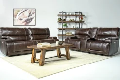 Mor Furniture Reclining Loveseats|Loveseats|Oslo 3 Power Console Loveseat In Dark Brown Leather