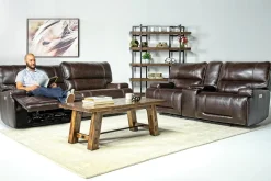 Mor Furniture Reclining Loveseats|Loveseats|Oslo 3 Power Console Loveseat In Dark Brown Leather