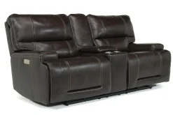Mor Furniture Reclining Loveseats|Loveseats|Oslo 3 Power Console Loveseat In Dark Brown Leather