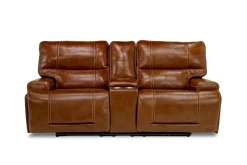 Mor Furniture Reclining Loveseats|Loveseats|Oslo 3 Power Console Loveseat In Dark Brown Leather