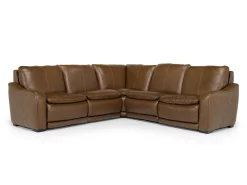Mor Furniture Sectionals|Paradise 5 Piece 2 Power Sectional W/ 2 Power Armless Recliner In Chestnut Leather
