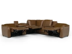 Mor Furniture Reclining Sectionals|Sectionals|Paradise 7 Piece 2 Power Sectional W/ 2 Power Armless Recliner In Chestnut Leather