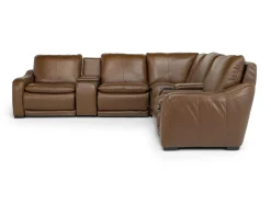 Mor Furniture Reclining Sectionals|Sectionals|Paradise 7 Piece 2 Power Sectional W/ 2 Power Armless Recliner In Chestnut Leather