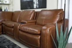 Mor Furniture Reclining Sectionals|Sectionals|Paradise 7 Piece 2 Power Sectional W/ 2 Power Armless Recliner In Chestnut Leather
