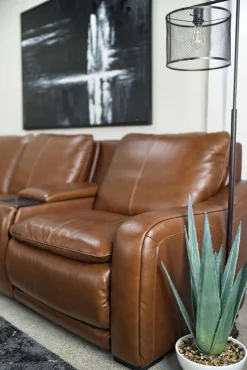 Mor Furniture Reclining Sectionals|Sectionals|Paradise 7 Piece 2 Power Sectional W/ 2 Power Armless Recliner In Chestnut Leather
