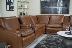 Mor Furniture Reclining Sectionals|Sectionals|Paradise 7 Piece 2 Power Sectional W/ 2 Power Armless Recliner In Chestnut Leather
