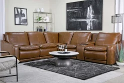Mor Furniture Reclining Sectionals|Sectionals|Paradise 6 Piece 2 Power Sectional W/ 2 Power Armless Recliner In Chestnut Leather