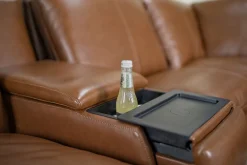 Mor Furniture Reclining Loveseats|Loveseats|Paradise 2 Power Console Loveseat In Chestnut Leather