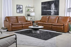 Mor Furniture Living Room Sets|Paradise 2 Power Sofa & Loveseat In Chestnut Leather