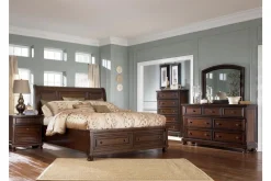 Mor Furniture Bedroom Sets|Porter Storage Bed, Dresser, Mirror, Nightstand In Rustic Brown, Queen