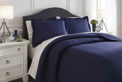 Mor Furniture Duvets & Coverlets|Duvets & Coverlets|Raleda 3 Piece Coverlet In , Eastern King Navy