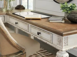 Mor Furniture Desks|Realyn Office Desk W/ Usb Charging In White/Brown